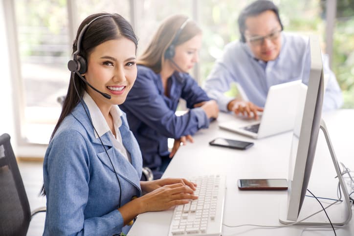 Large group of new online business sale team people and call centre it support helping customer to find a solution for business and advice customer